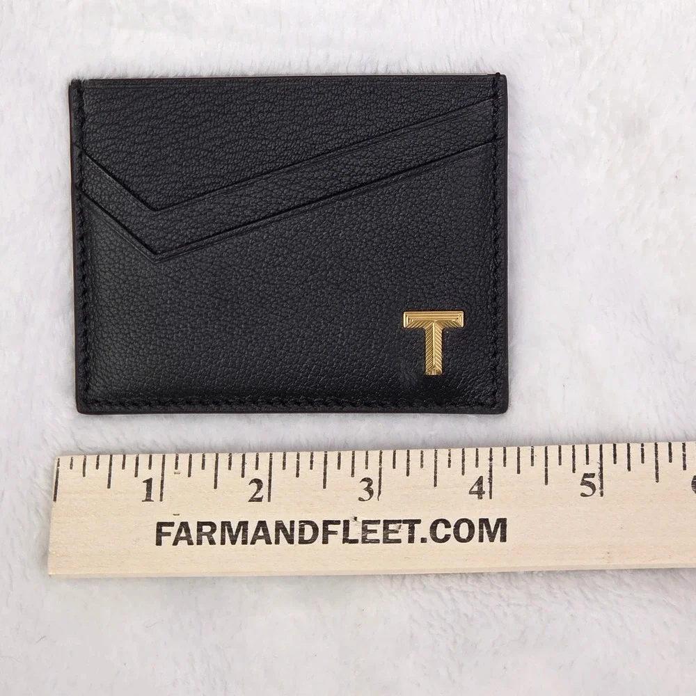 Tiffany & Co T Logo Black Pebbled Leather Card Case Wallet‎ Pink Italy NWT